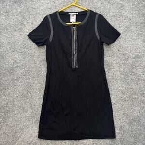 Yoana Baraschi Dress Womens Medium Black Faux Leather Trim Short Sleeve NYC USA
